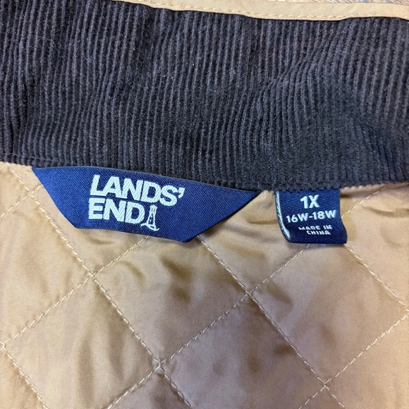 Lands' End Quilted Chore Barn Jacket Women Plus 1X 16W-18W Beige Tan Coat Zip - Picture 10 of 12